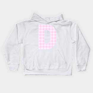 Pink Letter D in Plaid Pattern Background. Kids Hoodie